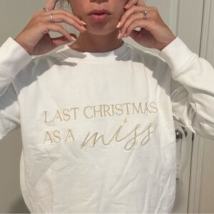 White Sweatshirt with Gold Holiday Script